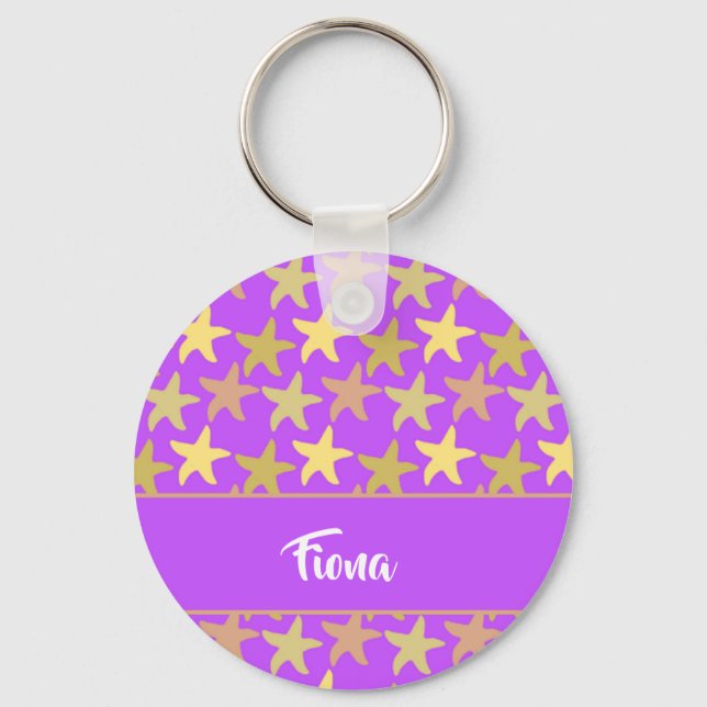 Colorful starfish on purple keychain (Front)