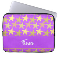 Colorful starfish on purple laptop sleeve