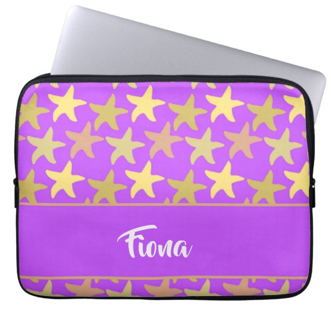 Colorful starfish on purple laptop sleeve (Front)