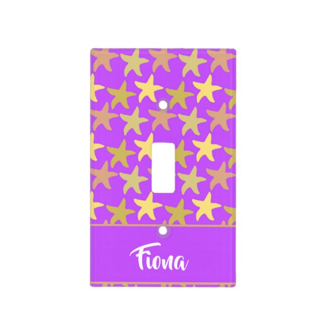 Colorful starfish on purple light switch cover (Front)