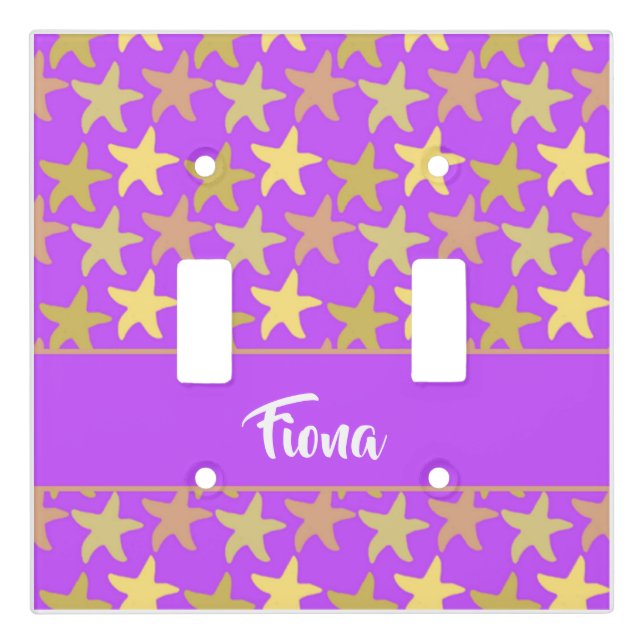 Colorful starfish on purple light switch cover (Front)