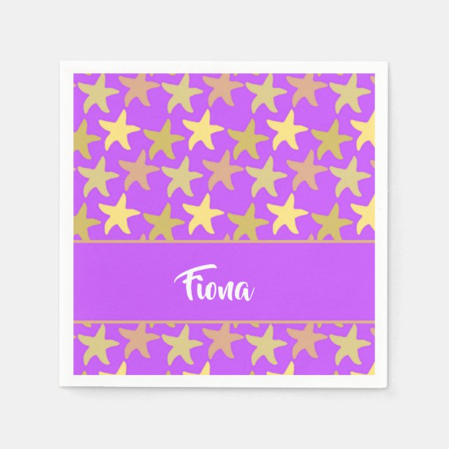 Colorful starfish on purple napkins (Front)