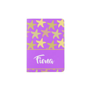 Colorful starfish on purple passport holder
