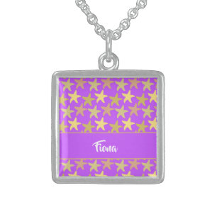 Colorful starfish on purple sterling silver necklace