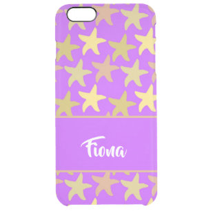 Colorful starfish on purple clear iPhone 6 plus case