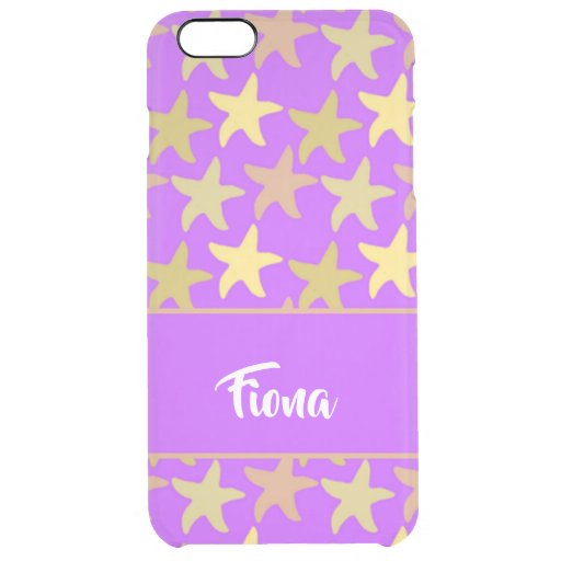 Colorful starfish on purple clear iPhone 6 plus case