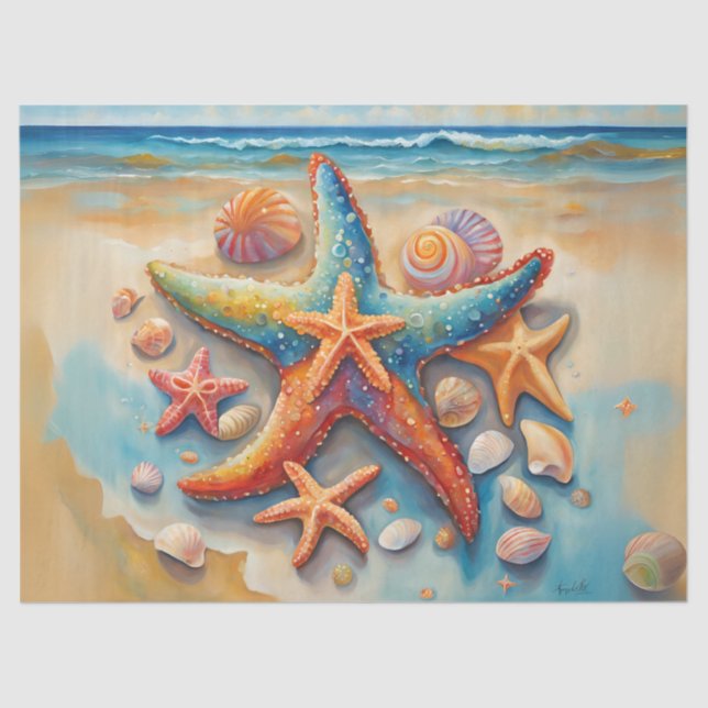 Colorful Starfish on the Shore Tissue Paper (Front)