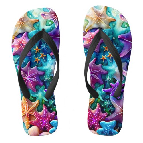 Colorful Starfish Pair of Flip Flops
