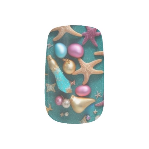 Colorful starfish pink turquoise gold tropical minx nail art