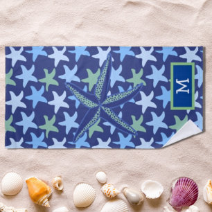 Colorful Starfish Seamless Pattern Monogram Beach Towel