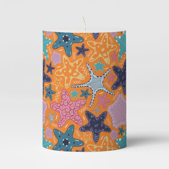 Colorful Starfishes  Pillar Candle (Front)