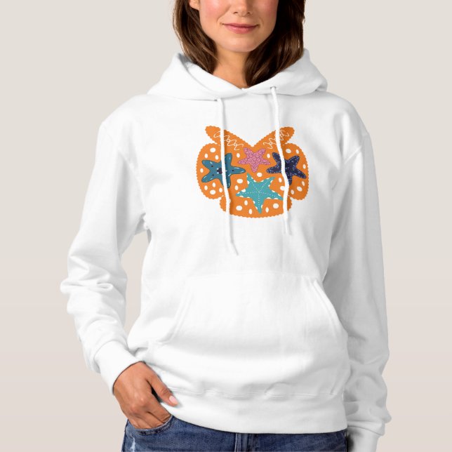 Colorful Starfishes with orange color background. Hoodie (Front)
