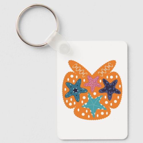  Colorful Starfishes with orange color background Keychain