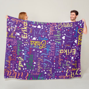 Colorful Starry Affection purple full of hearts Fleece Blanket