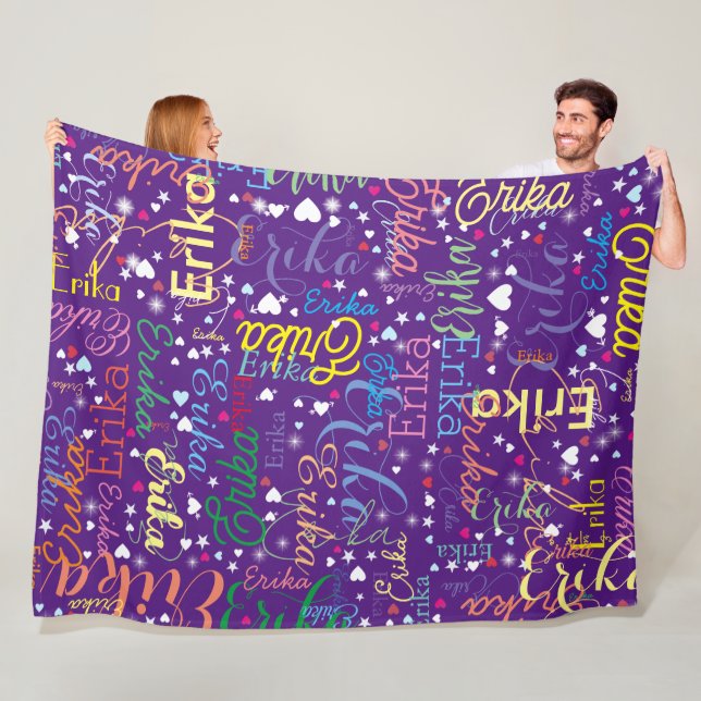 Colorful Starry Affection purple full of hearts  Fleece Blanket (In Situ)