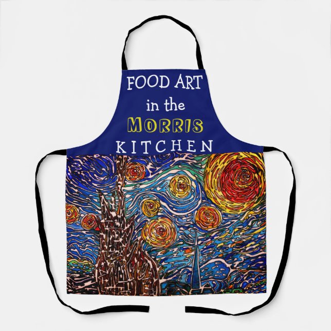 Colorful Starry Night Illustration Apron (Front)
