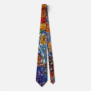 Colorful Starry Night Illustration Neck Tie