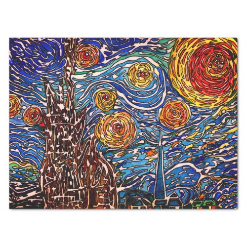 Colorful Starry Night Illustration Tissue Paper