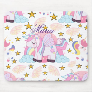 Colorful Starry Unicorn Magical Custom Name Mouse Pad