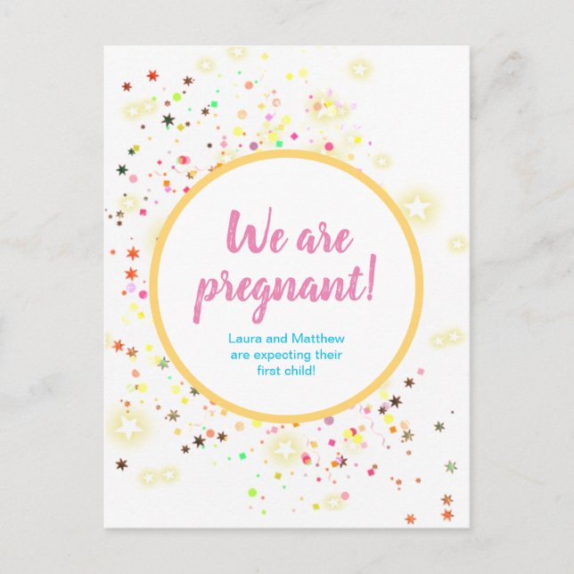 Colorful Stars and Confetti Pregnancy Announcement (Front)