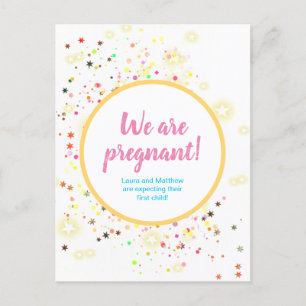 Colorful Stars and Confetti Pregnancy Announcement Postcard
