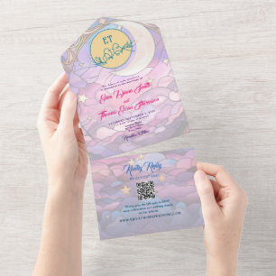 Colorful Stars and Moon Wedding All In One Invitation