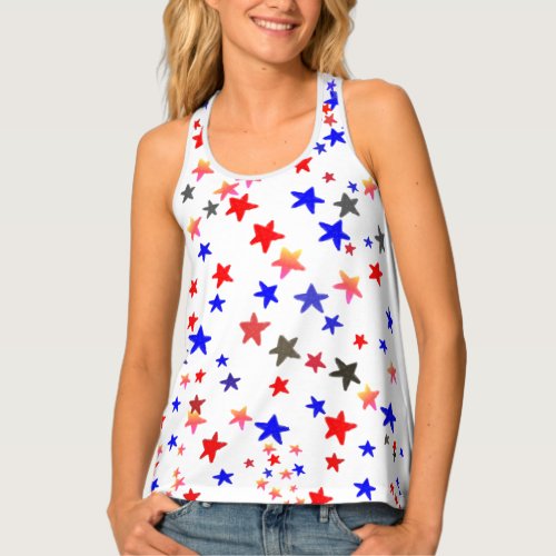 Colorful Stars Backside Solid Red White Tank Top