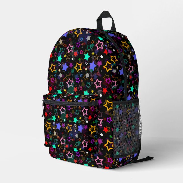 Colorful Stars Black  Printed Backpack (Back Corner Right)