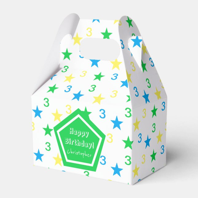 Colorful Stars Boys 3rd Birthday Favor Boxes (Front Side)