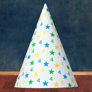 Colorful Stars Boys 4th Birthday Party Hat