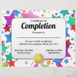 Colorful Stars Certificate of Completion 8.5x11