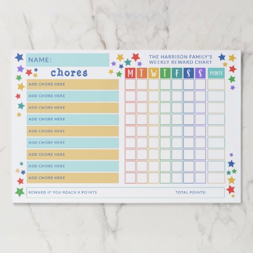 Colorful Stars _ Chore Reward Chart Paper Pad