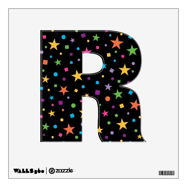 Colorful Stars Confetti Letter R Wall Decal (Front)