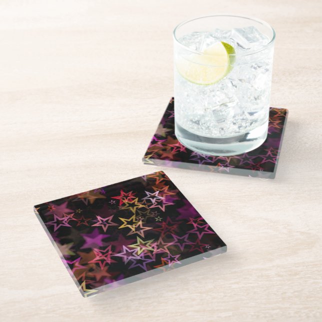 Colorful Stars Dance Whimsically  Glass Coaster (Angled)