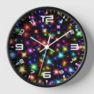 Colorful Stars Fireworks Design Clock