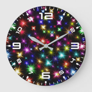 Colorful Stars Fireworks Design Large Clock