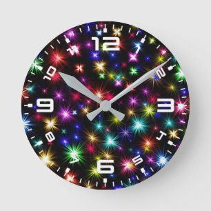 Colorful Stars Fireworks Design Round Clock