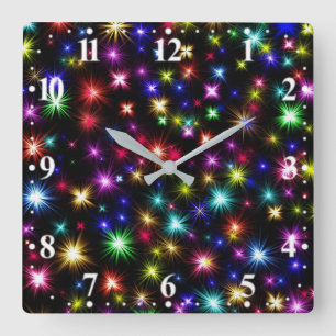Colorful Stars Fireworks Design Square Wall Clock