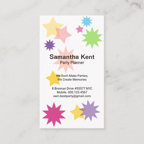 Colorful Stars Floating Heart Balloons Party Business Card