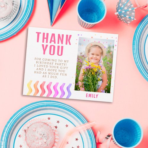 Colorful Stars Girl Birthday Thank you Photo Postcard