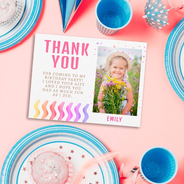 Colorful Stars Girl Birthday Thank you Photo Postcard (Creator Uploaded)