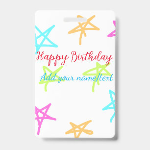 Colorful stars happy birthday add name text simple badge