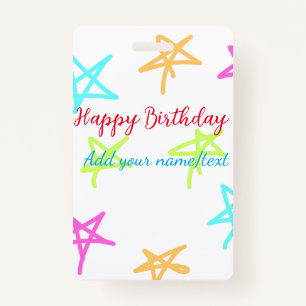Colorful stars happy birthday add name text simple badge