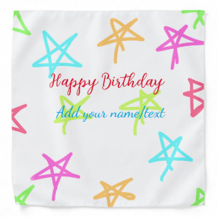 Colorful stars happy birthday add name text simple bandana