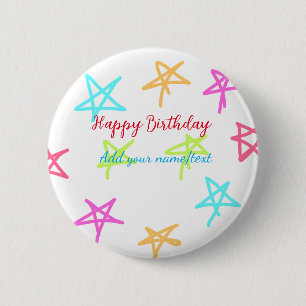Colorful stars happy birthday add name text simple button