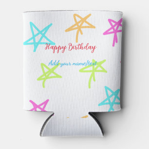 Colorful stars happy birthday add name text simple can cooler