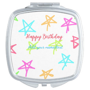 Colorful stars happy birthday add name text simple compact mirror