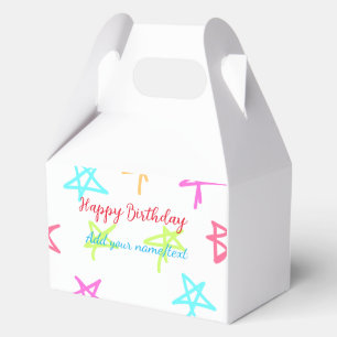 Colorful stars happy birthday add name text simple favor boxes