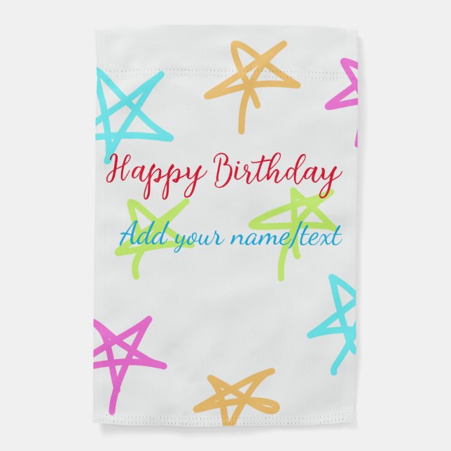 Colorful stars happy birthday add name text simple garden flag (Front)