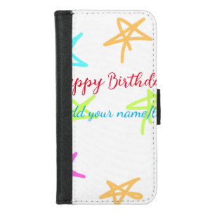 Colorful stars happy birthday add name text simple iPhone 8/7 wallet case
